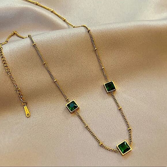 Gold Zircon Emerald Bracelet Chain Link - Picture 6 of 13